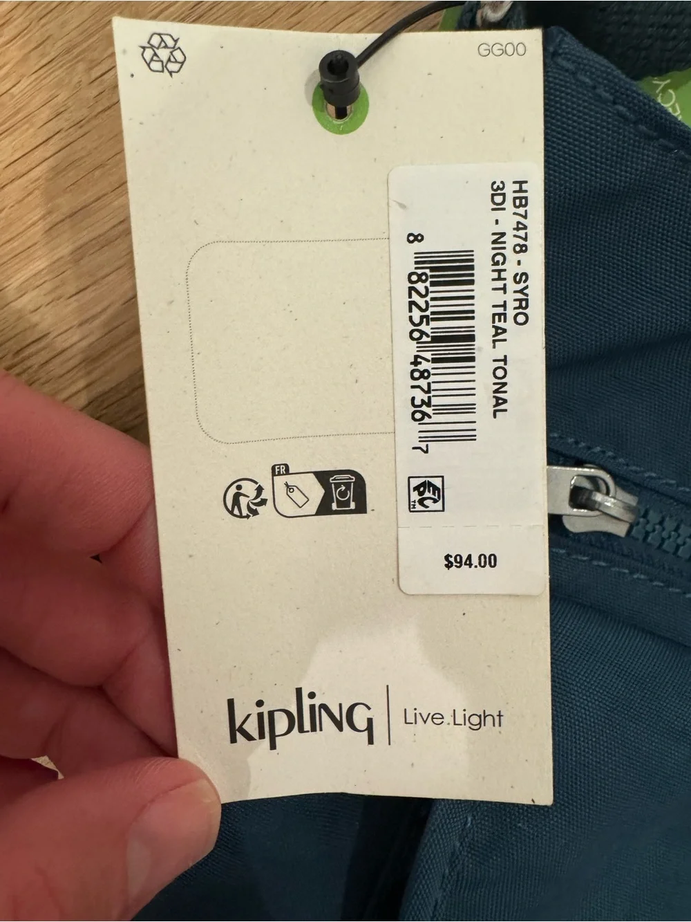 Dark Green Kipling Crossbody Bag - Casual Everyday Tote - Picture 3 of 6